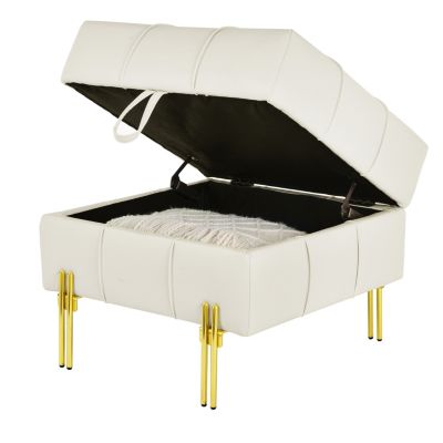  Anti-Scratch Leather Storage Ottoman with Golden Legs (Beige)