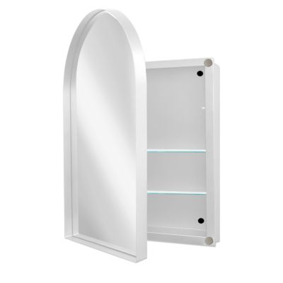  Arched Mirror Cabinet with Shelves, 24x36in, White