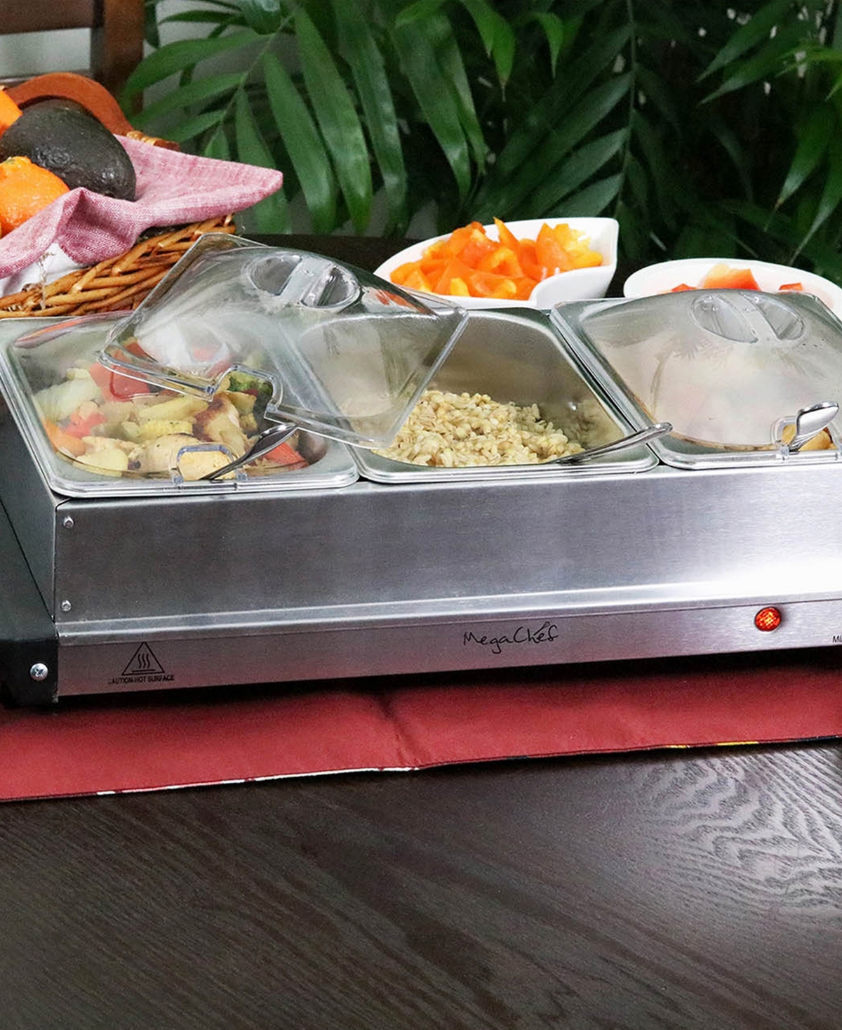 Megachef 3 Section Buffet Server Food Warmer In Silver