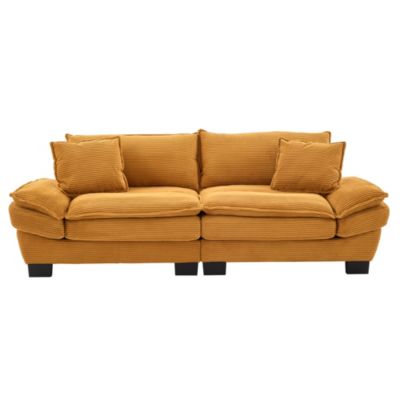 Corduroy Sofa Bed with Plush Pillows