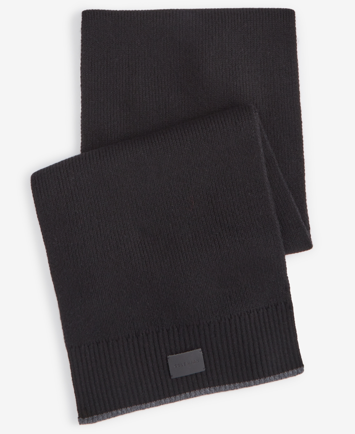 Cole Haan Men's Heritage Ribbed-knit Tipped Scarf In Caviar