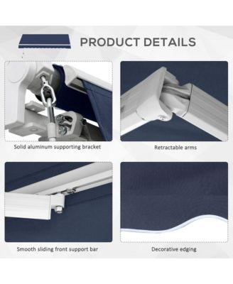 10' x 8' Retractable Awning, Patio Awnings, Sunshade Shelter w/ Manual Crank Handle, UV & Water-Resistant Fabric and Aluminum Frame for Deck, Balcony, Yard, Blue