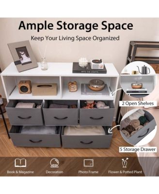 5-Drawer Dresser for Bedroom Chest of Drawers with 2 Large Fabric Bins