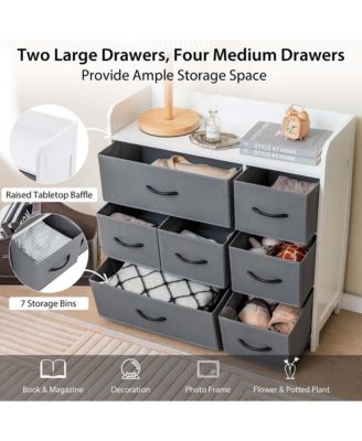 7-Drawer Dresser for Bedroom Chest of Drawers with 2 Large Fabric Bins