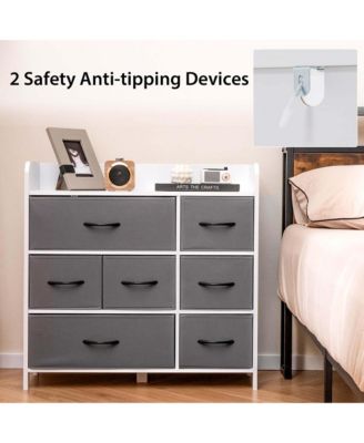 7-Drawer Dresser for Bedroom Chest of Drawers with 2 Large Fabric Bins