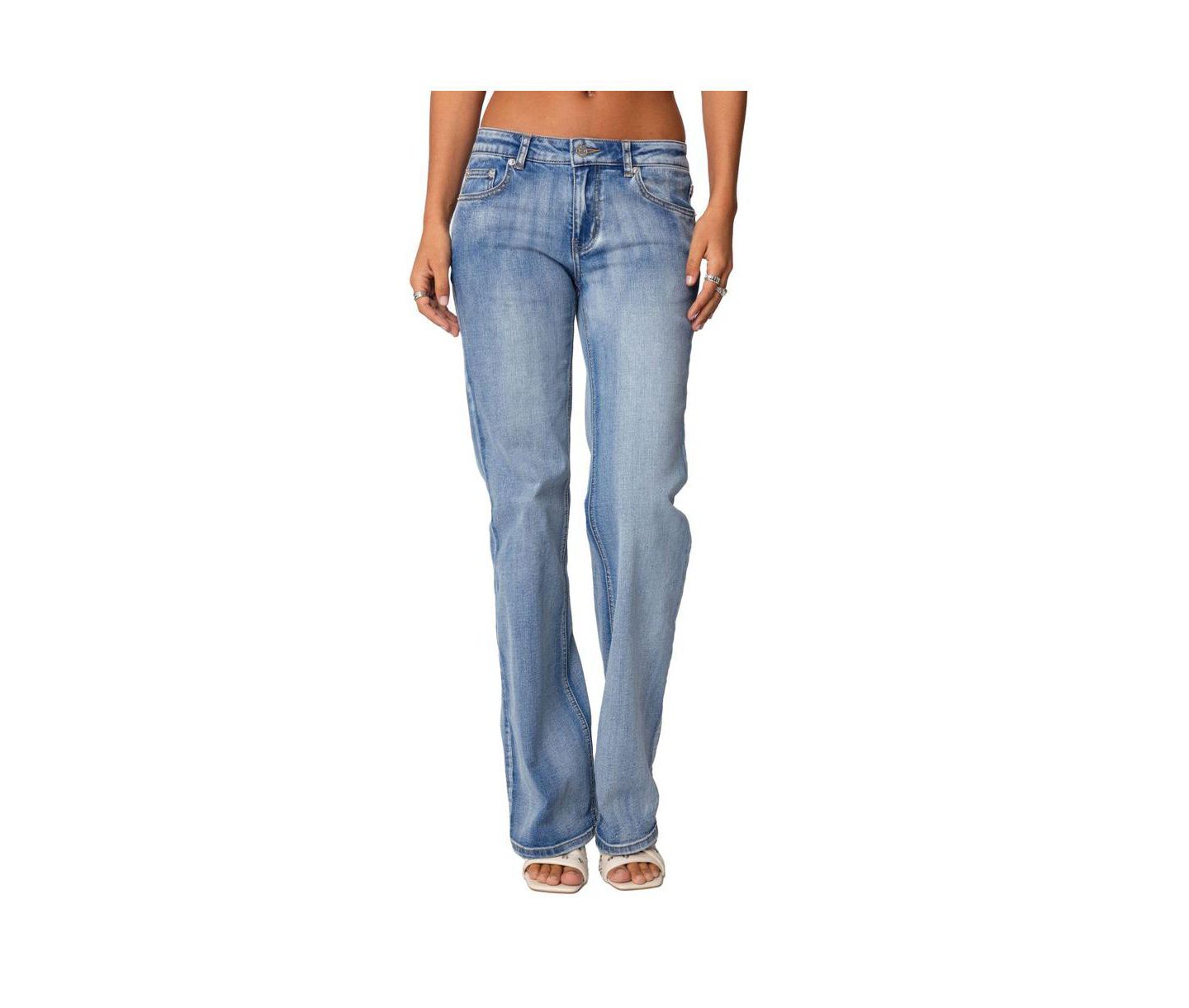 Женские джинсы Edikted Boot Cut Washed Low Rise, цвет: Синий потёртый — фото 1