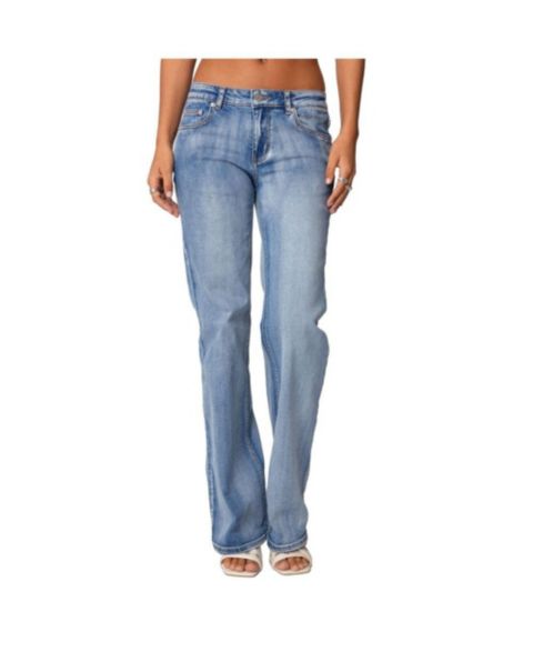 Женские джинсы Edikted Boot Cut Washed Low Rise, цвет: Синий потёртый