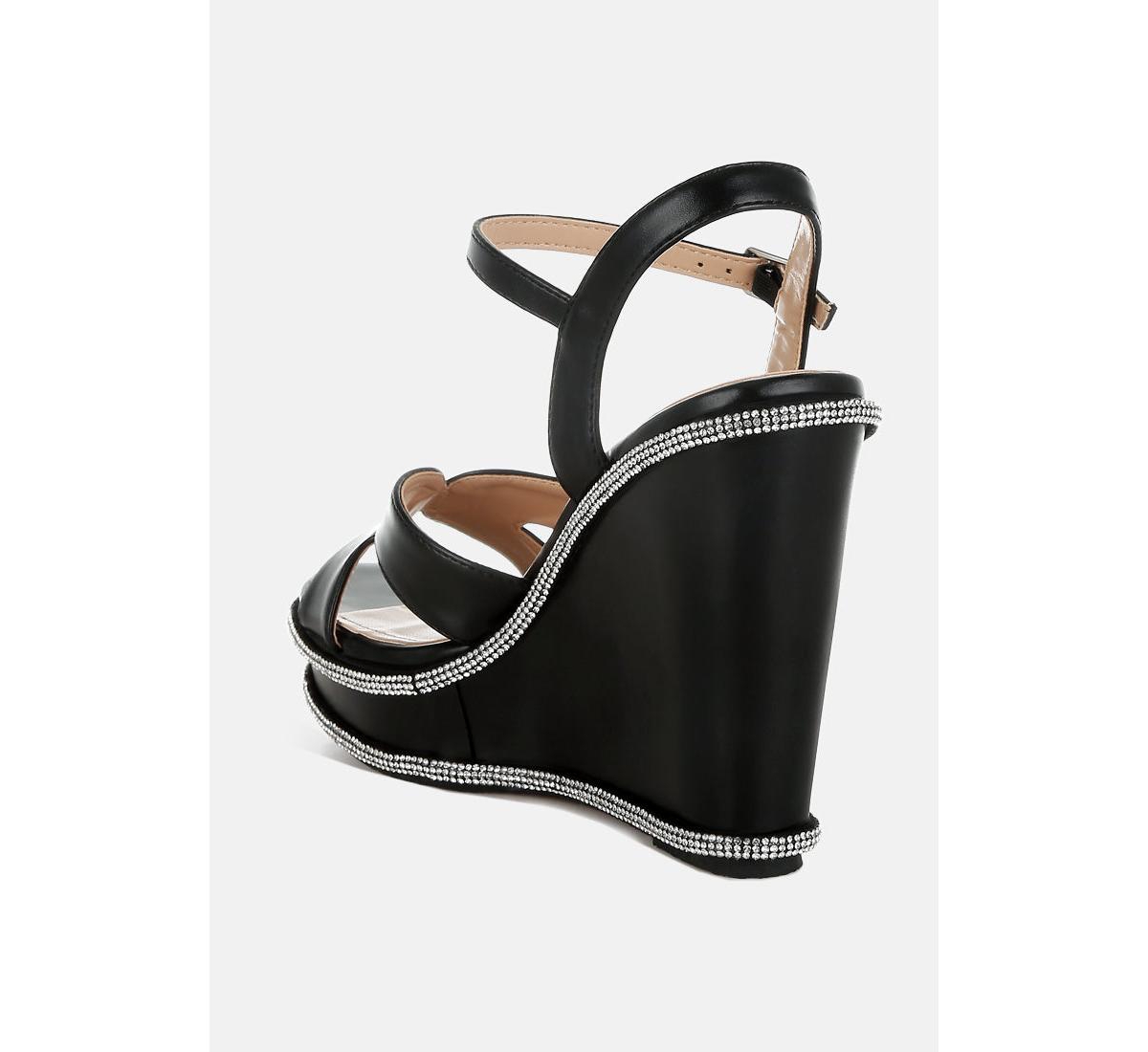 London Rag Regina Rhinestones Embellished Wedge Sandals