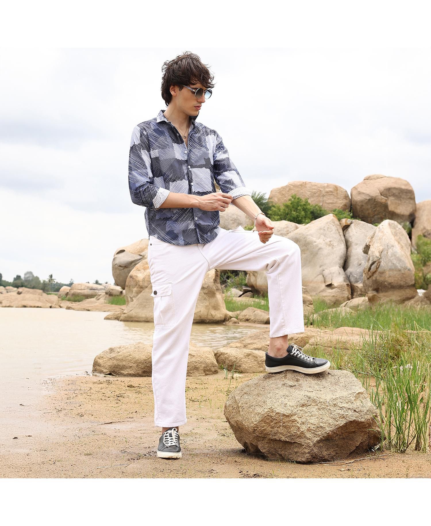 Men's Navy Blue Abstract Block Shirt
