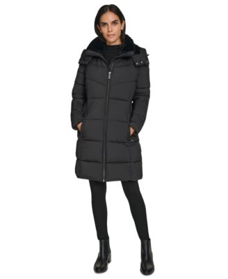 Women's Hooded Faux-Fur-Lined Midi Puffer Coat