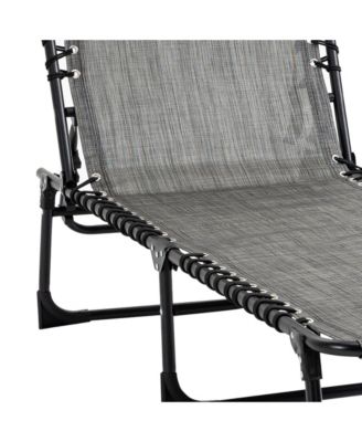 Reclining Chaise Lounge Chair, Portable Sun Lounger, Folding Camping Cot, with Adjustable Backrest and Removable Pillow, for Patio, Garden, Beach, Grey