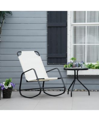 Garden Rocking Chair, Outdoor Indoor Sling Fabric Rocker for Patio, Balcony, Porch, Cream White