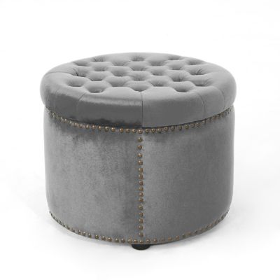 Luxurious Velvet Ottoman with Studded Rim for Comfort and Style