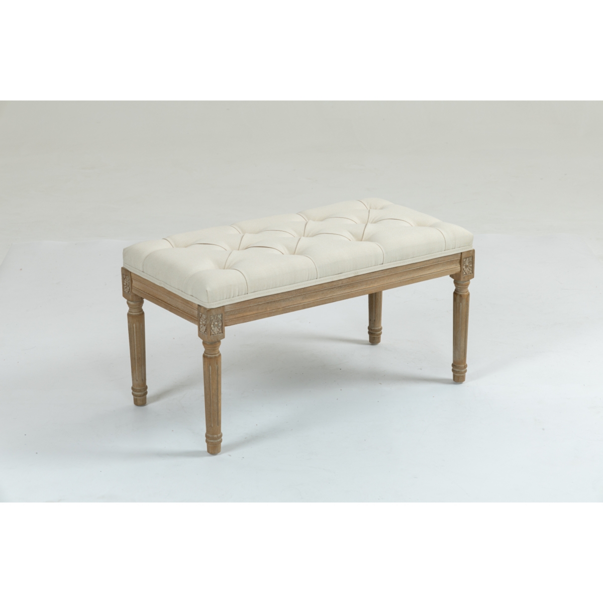 Streamdale Furniture Traditional Rectangle Tufted Ottoman Bench Linen Look Fabric, For the Living Room and Bedroom - Beige