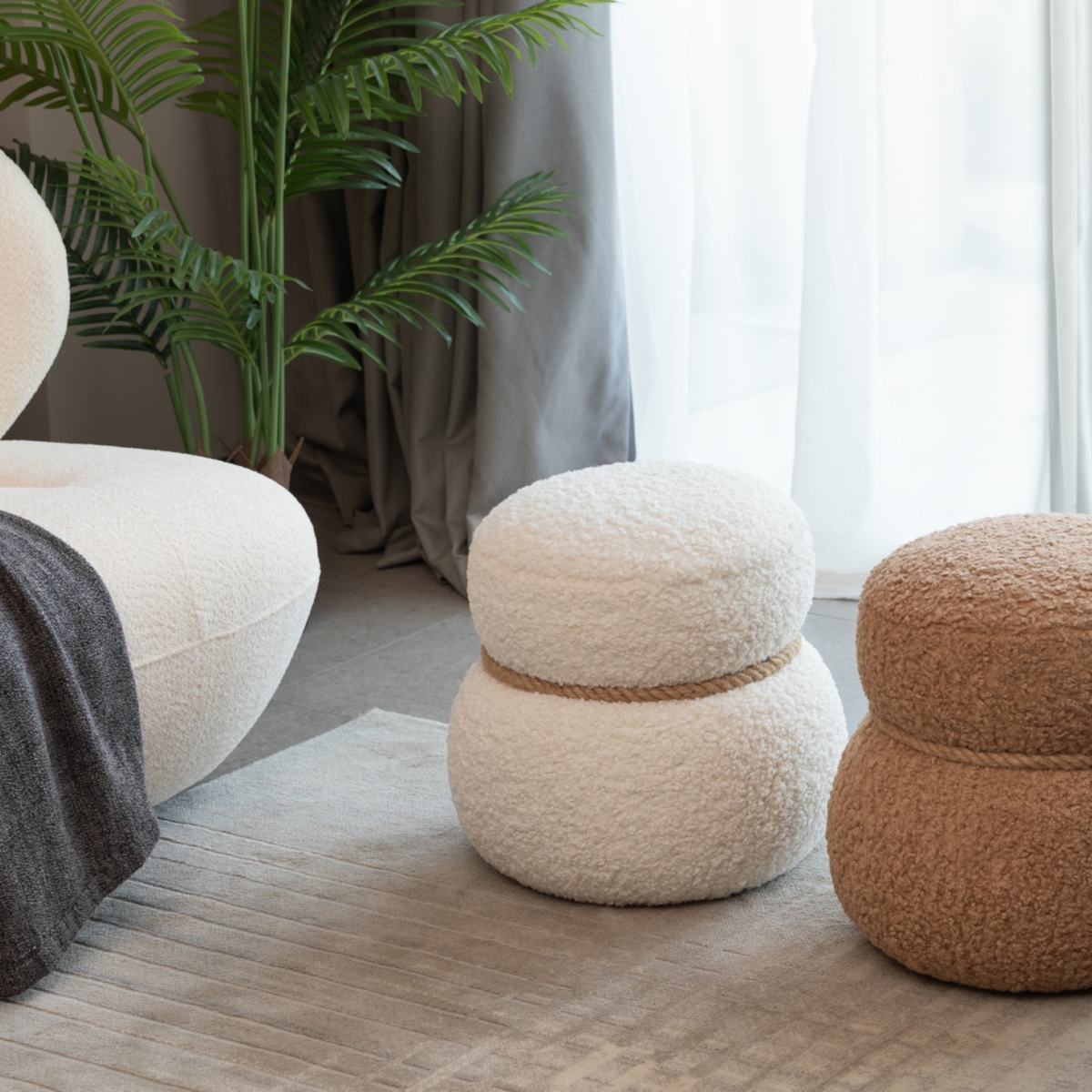 WKJ1Y White snowman stool, Greig plush cushion, playful and cute, suitable for any spacehite