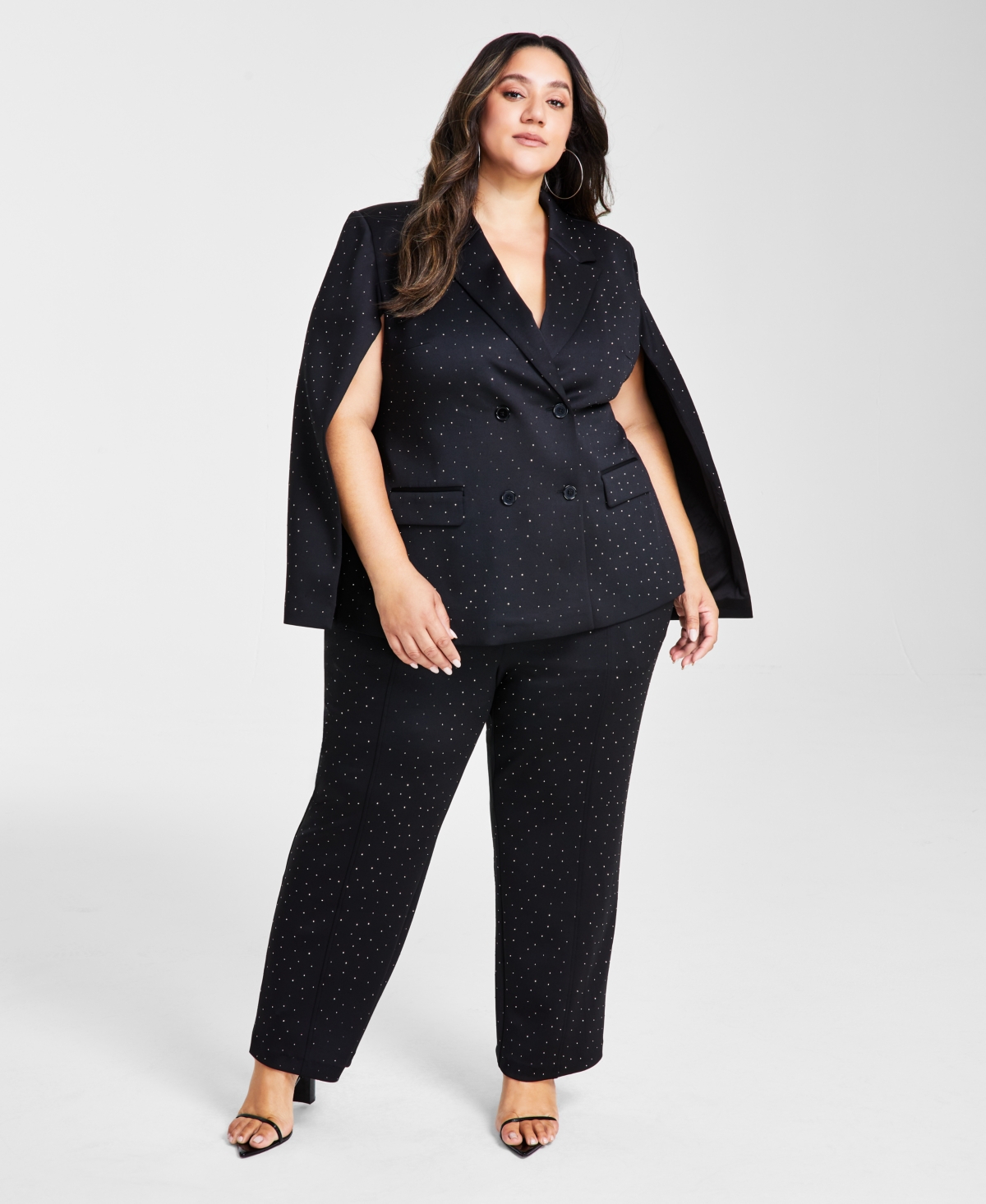 NINA PARKER TRENDY PLUS SIZE STUDDED CAPE BLAZER 