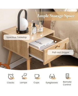 2 PCS Nightstand Bedside Sofa Table with Rattan Drawer for Bedroom & Living Room