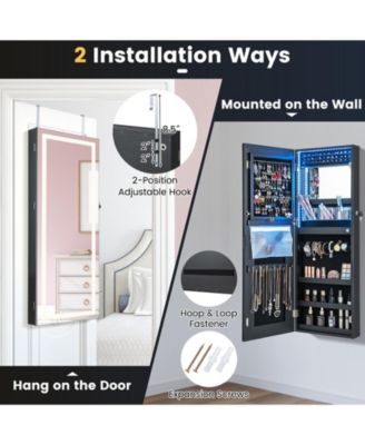 42.5 Inches Lockable Jewelry Mirror Wall Cabinet with 3-Color LED Lights