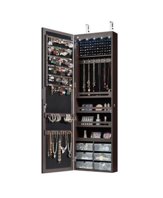 Door Hanging Mirror Jewelry Armoire with Full Length Mirror and 6 Drawers