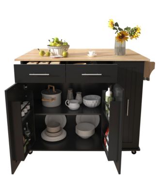 Kitchen Island Cart with Storage, Drop Leaf, Towel Rack, Drawers