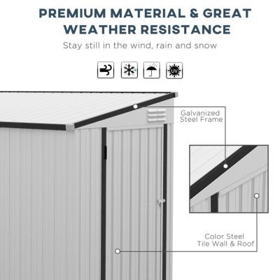 4' x 7.7' Metal Outdoor Storage Shed, Lean to Storage Shed, Garden Tool Storage House with Lockable Door and 2 Air Vents for Backyard, Patio, Lawn, White