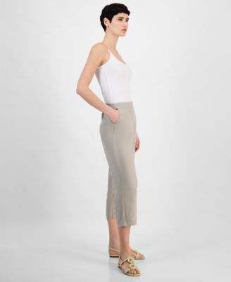 Women's 100% Linen Solid Cropped Pull-On Pants, Created for Macy's