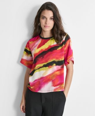 DKNY - Women's Printed Drapey Short-Sleeve Blouse