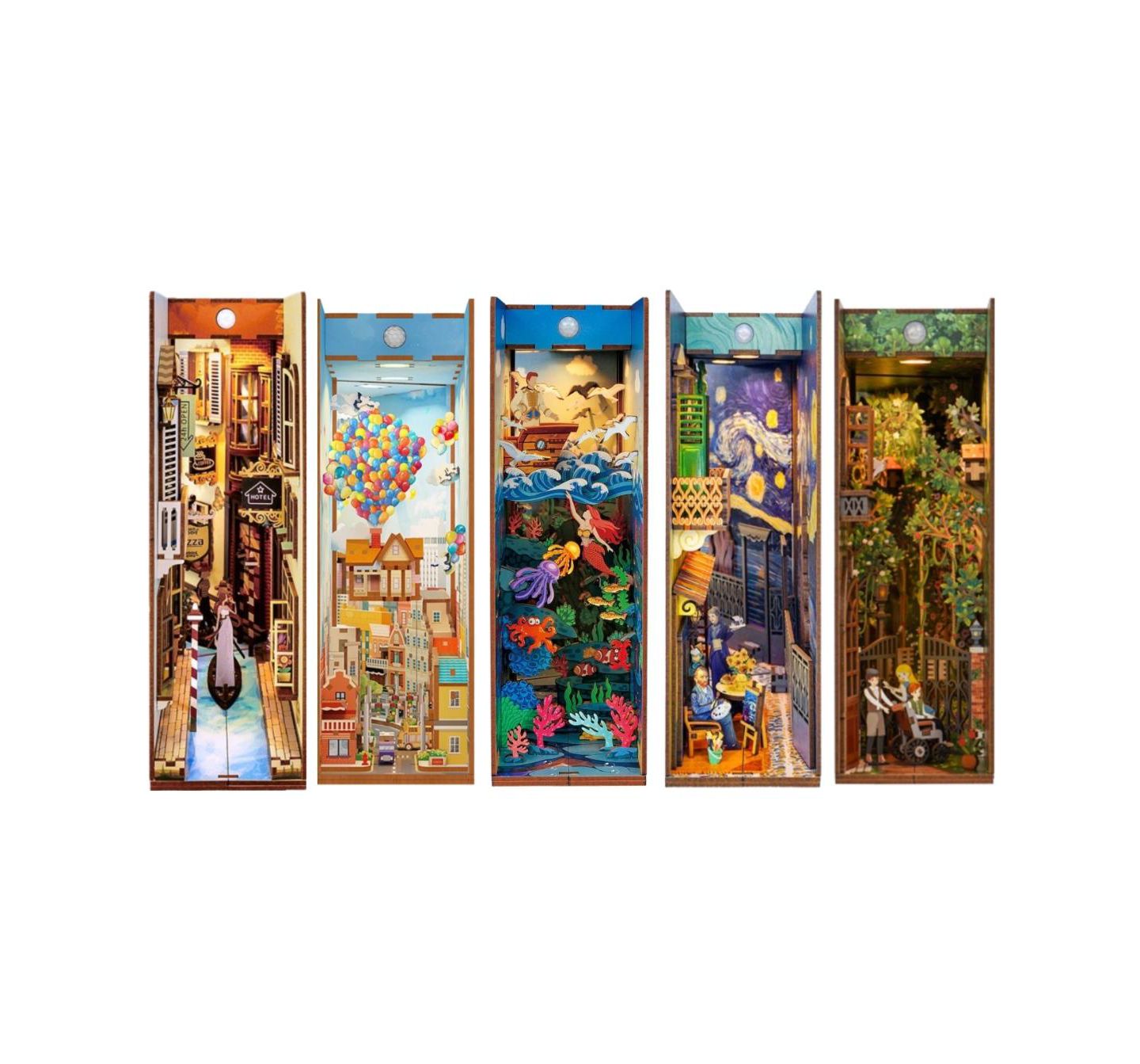 Детский конструктор Flash Popup Secret Garden Motion-Sensing LED 80-Piece 3D Book Nook Building Kit, Ages 14+, цвет: Зелёный — фото 4