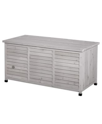 75 Gallon Wooden Deck Box, Outdoor Storage Container with Aerating Gap & Weather-Fighting Finish, Grey