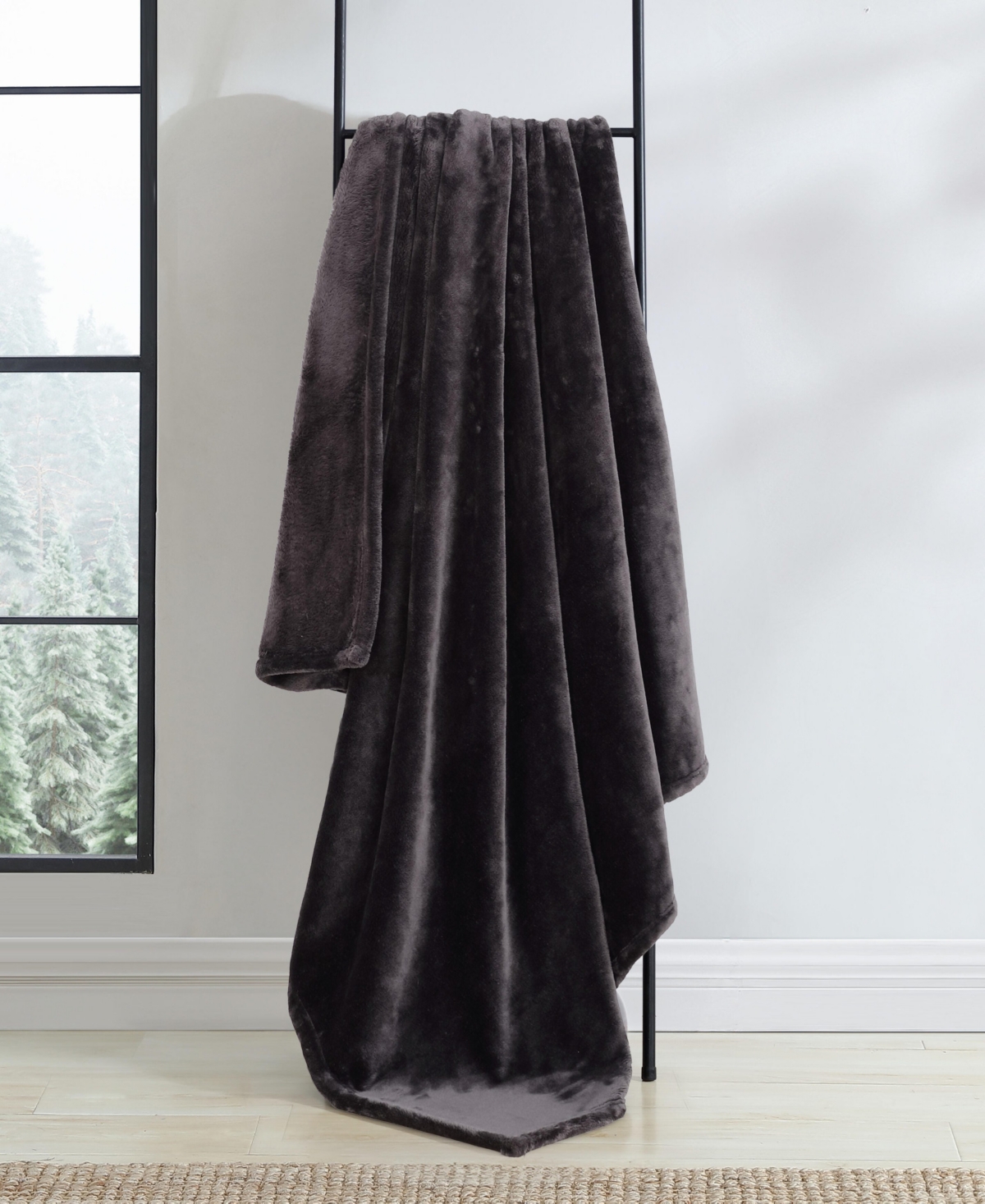 Eddie Bauer Solid Ultra Lux Plush Reversible Throw, 60" X 50" In Black