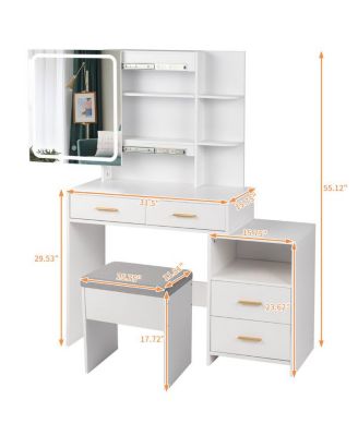 FCH Dressing Table Set with Mirror, 4 Drawers, 1 Storage Cabinet & 2 Shelves