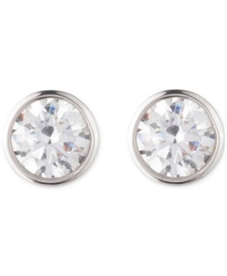 Silver-Tone Round Crystal Stud Earrings