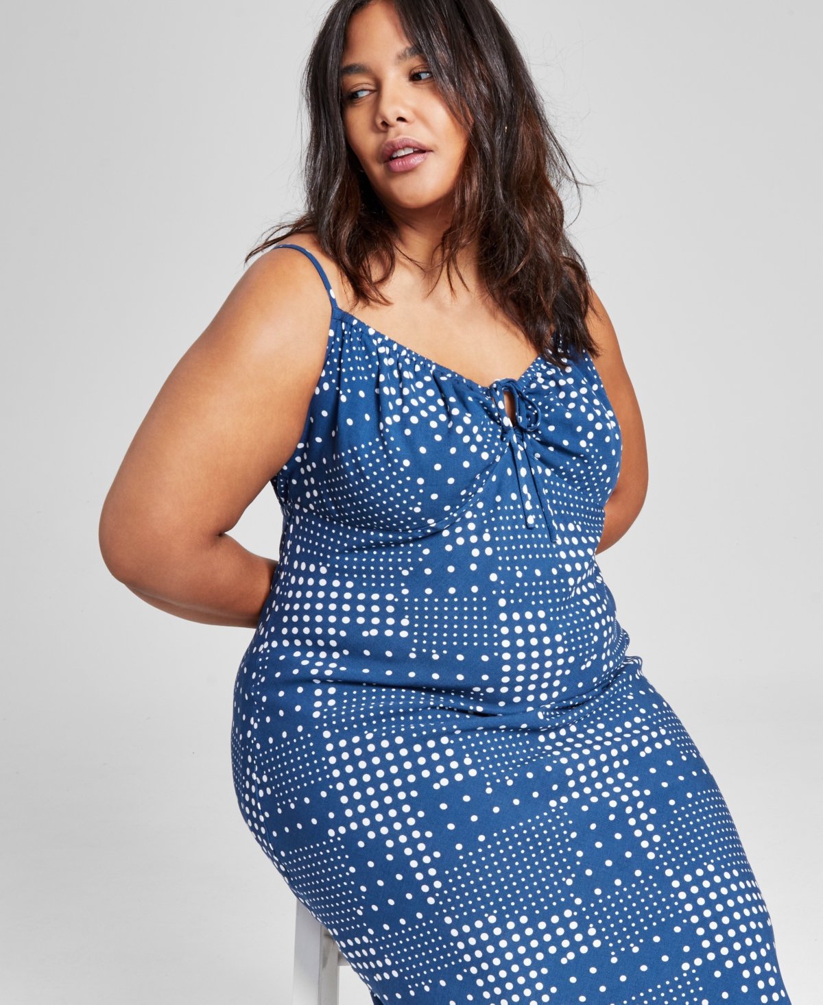 And Now This Plus Size Polka-Dot Tied Keyhole Dress, Created for Macy's