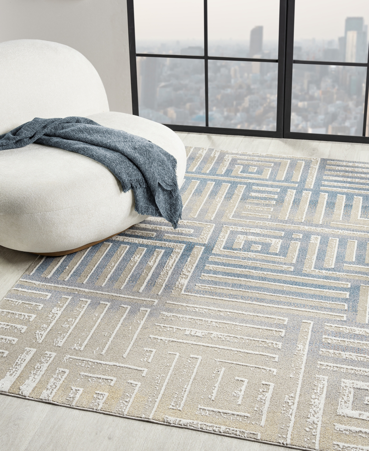 Lr Home Willa Vis-1 5'3"x7' Area Rug In Beige,blue