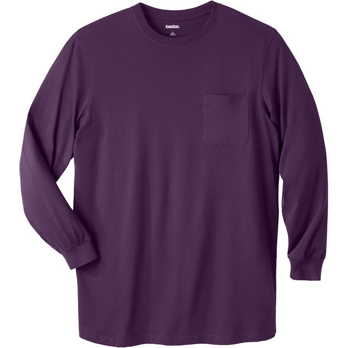 KingSize Big & Tall Shrink-Less Lightweight Longer-Length Long-Sleeve Crewneck Pocket Tee