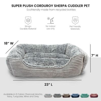 Rectangle Dog Bed, Durable Sleeping Calming Cuddler for Pets, Super Plush Corduroy Sherpa