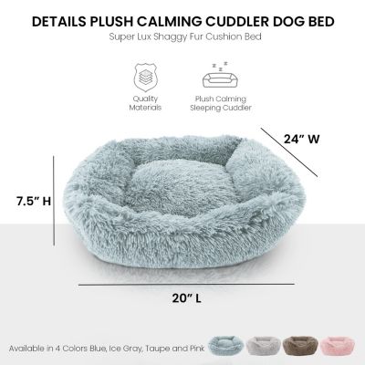 Dog Bed for Small Medium Dogs, Plush Calming Sleeping Cuddler for Pet, Super Lux Shaggy Fur Cushion Beds