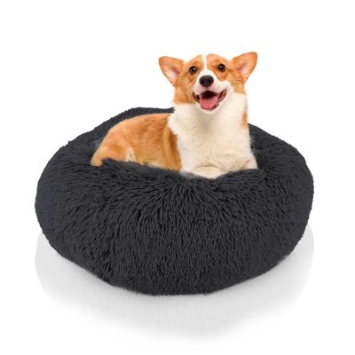 Calming Dog and Cat Bed, Soft Round Donut Bed for Pets, Super Lux, Shaggy Fur Cushion Beds