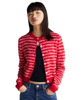 Tommy Jeans - Women's Cropped Logo-Knit Crewneck Cardigan