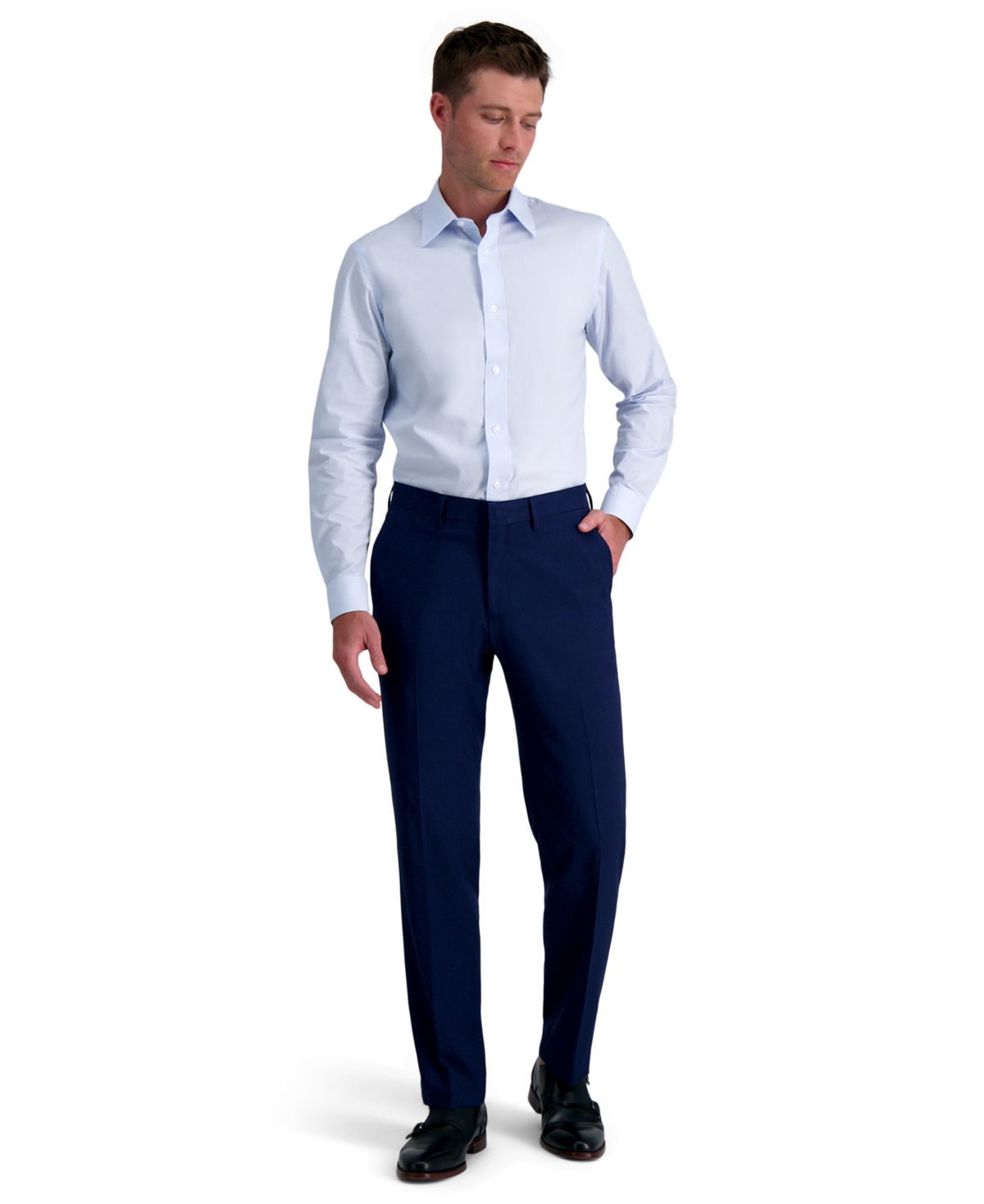 Men's Premium Comfort Straight-Fit 4-Way Stretch Wrinkle-Free Flat-Front Dress Pants - Midnight