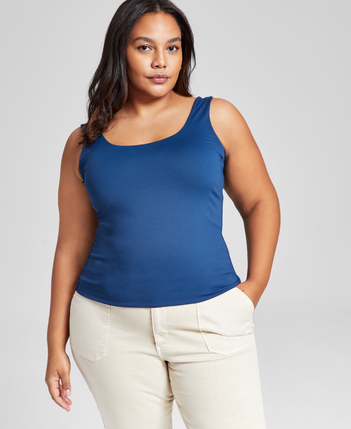 And Now This Plus Size Scoop-neck Sleeveless Top, Created For Macy's In Titan