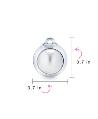 Simple Button Style Round Dome Bezel Pearl Clip-On Earrings Silver Plated Brass