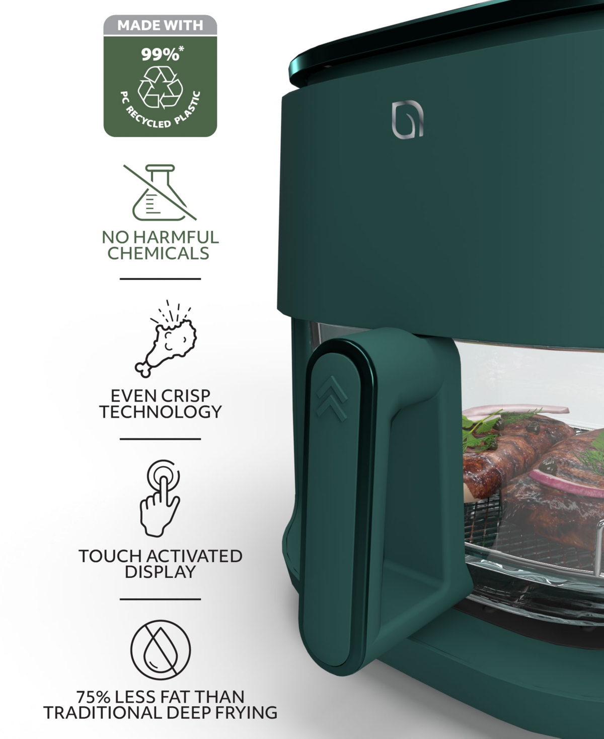Willow Kitchen 5QT Digital Glass Air Fryer - Self-Cleaning, Digital Touch Screen, Healthier Frying, Watch Your Food Cook