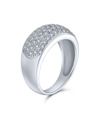 Micro Pave AAA Cubic Zirconia Cocktail Anniversary Wide CZ Pave Anniversary Statement 1/2 Eternity Dome Wedding Band Ring For Women .925 Sterling Silver