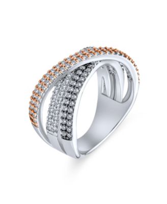 Criss Cross Cubic Zirconia Triple Eternity Band Ring Black Rose Silver Plated