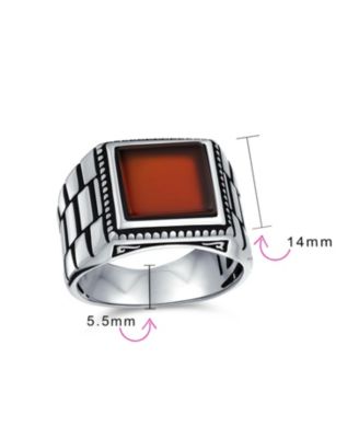 Natural Stone Square Signet Ring Band Style Heavy Oxidized .925 Sterling Silver