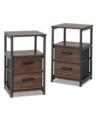 2PCS Nightstand Bedside End Table with 2 Fabric Drawers & Storage Shelf