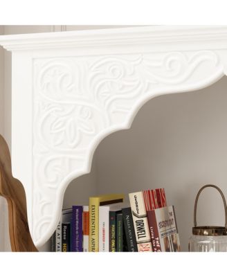 White Wooden 3-Shelf Standard Bookcase with Acrylic Door, Drawer