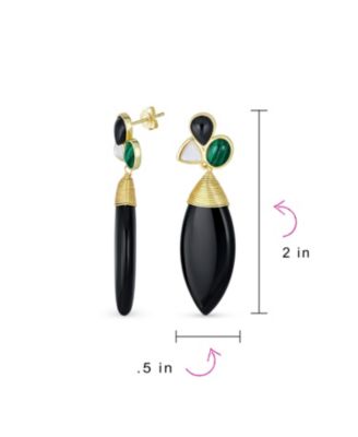 Multi Color Cluster Accent Wire Wrap Large Pointed Pear Shape Natural Onyx Teardrop Drop Earrings Gold Plated