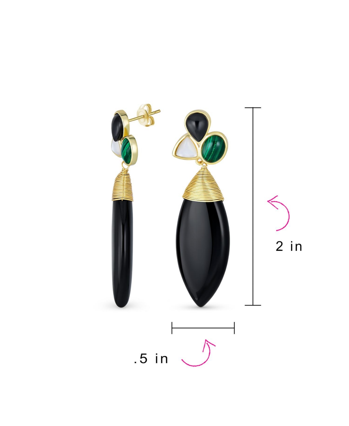 Bling Jewelry Fashion Multi Color Cluster Accent Wire Wrap Pointed Pear Shape Natural Green WhiteOnyx Teardrop Drop Earrings For Women Ye